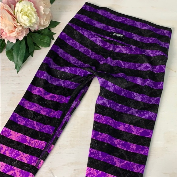 K-DEER Purple and Black Stripe Legging Medium - Picture 8 of 8